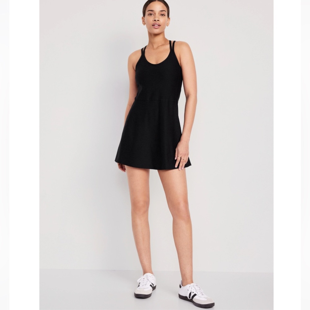 Old Navy Cloudcomfy Spaghetti Strap Athletic Black Sleeveless Dress with Shorts
